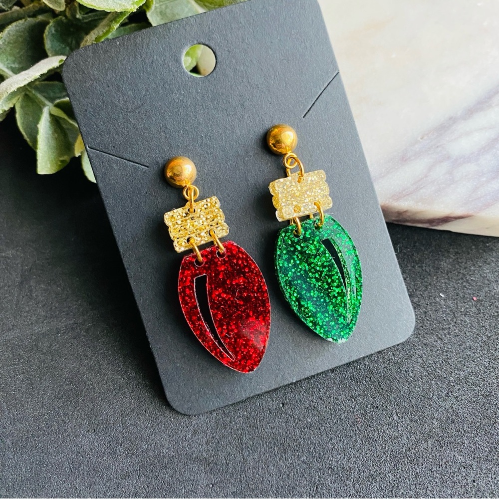 Lightbulbs Christmas Earrings Glitter Acrylic Earrings